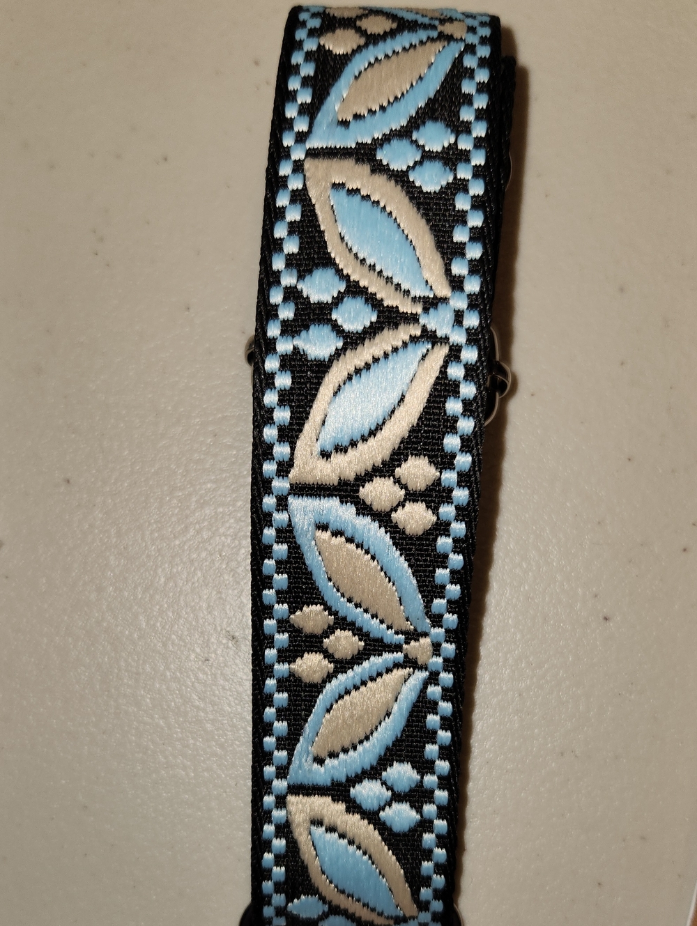 NEW Lt. Blue/Black/Khaki Magnolia print crossbody Guitar Strap-Silver hardware